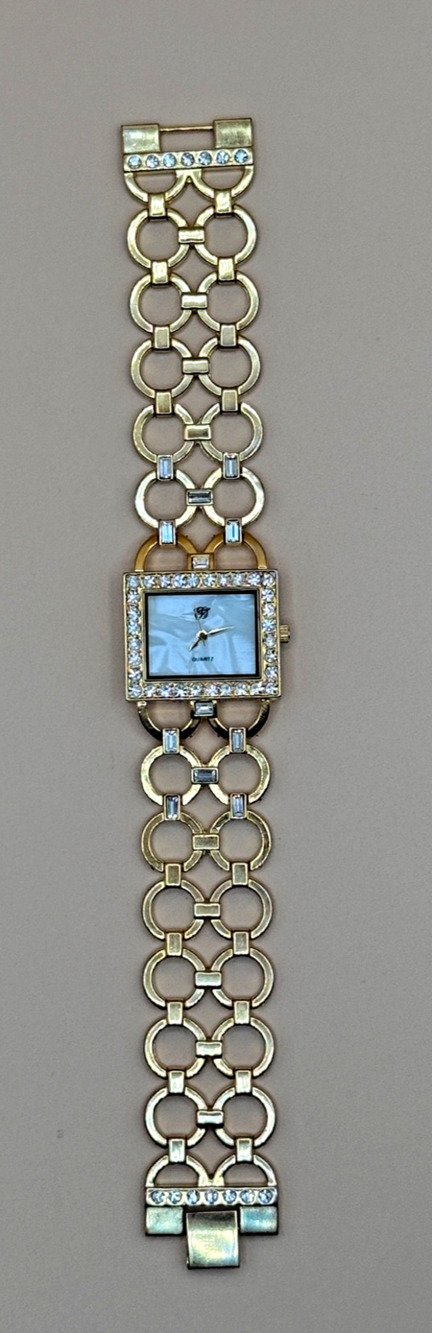 Elizabeth Taylor White Diamonds Watch Gold Tone Rhinestone Quartz Bracelet